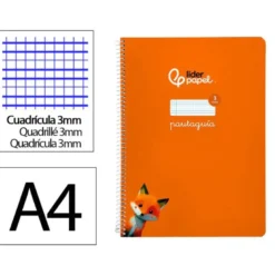 CUADERNO ESPIRAL LIDERPAPEL DI N A4 PAUTAGUIA TAPA BLANDA 80H 75 GR CUADRO PAUTADO 3MM COLOR NARANJA