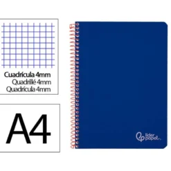 CUADERNO ESPIRAL LIDERPAPEL DIN A4 WITTY TAPA DURA 80H 90GR CUADRO 4MM CON MARGEN COLOR AZUL OSCURO