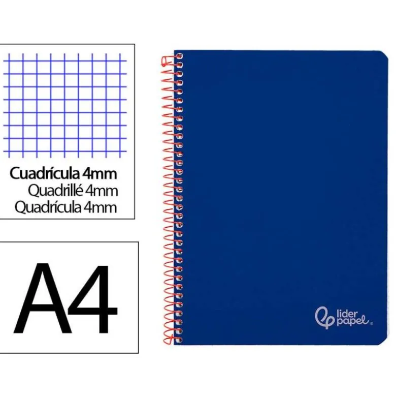 CUADERNO ESPIRAL LIDERPAPEL DIN A4 WITTY TAPA DURA 80H 90GR CUADRO 4MM CON MARGEN COLOR AZUL OSCURO