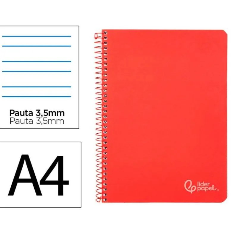 CUADERNO ESPIRAL LIDERPAPEL DIN A4 WITTY TAPA DURA 80H 90GR PAUTA 3,5MM CON MARGEN COLOR ROJO