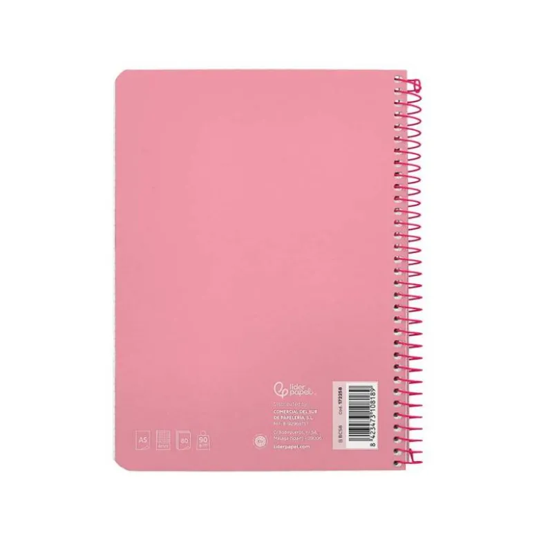 CUADERNO ESPIRAL LIDERPAPEL DIN A5 WITTY TAPA DURA 80H 90GR CUADRO 4MM CON MARGEN COLOR ROSA