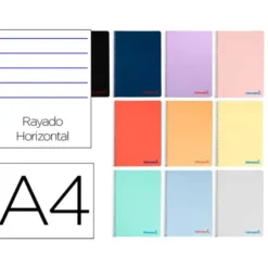 Cuaderno espiral Liderpapel Wonder Tamaño DIN A4 80 hojas Tapa plastico Rayado horizontal 90 g/m2 Con margen Colores Surtidos