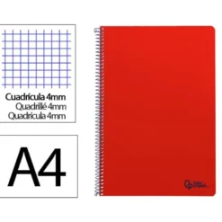 CUADERNO ESPIRAL LIDERPAPEL DIN A4 SMART TAPA BLANDA 80H 75GR CUADRO 4MM CON MARGEN COLOR ROJO