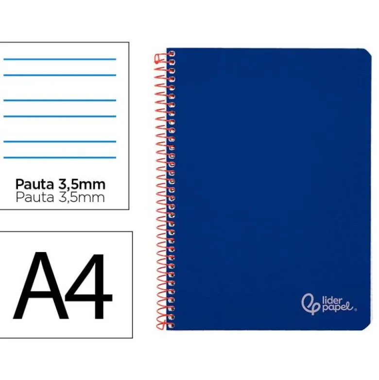 CUADERNO ESPIRAL LIDERPAPEL DIN A4 WITTY TAPA DURA 80H 90GR PAUTA 3,5MM CON MARGEN COLOR AZUL OSCURO