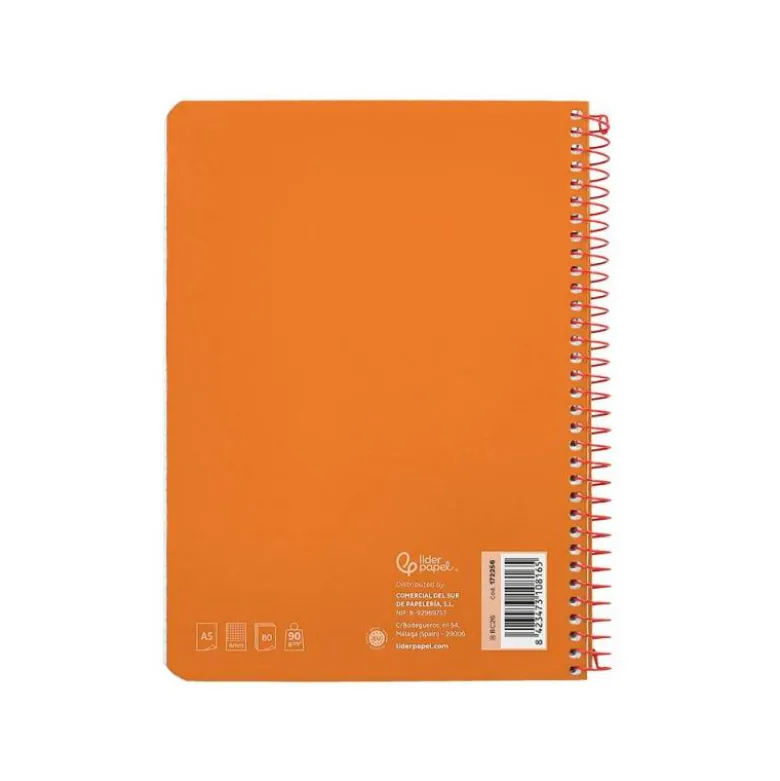 CUADERNO ESPIRAL LIDERPAPEL DIN A5 WITTY TAPA DURA 80H 90GR CUADRO 4MM CON MARGEN COLOR NARANJA