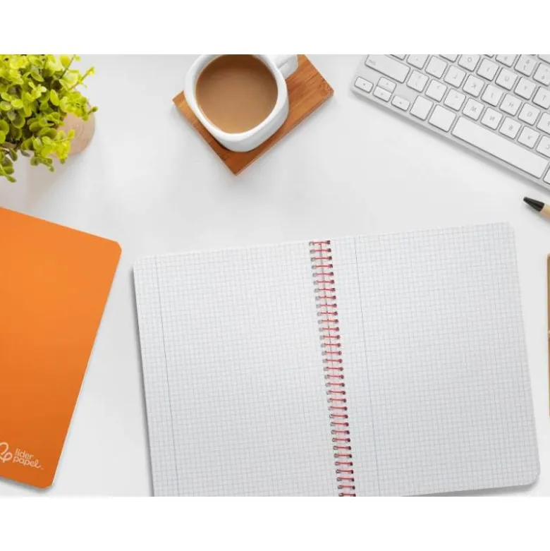 CUADERNO ESPIRAL LIDERPAPEL DIN A5 WITTY TAPA DURA 80H 90GR CUADRO 4MM CON MARGEN COLOR NARANJA