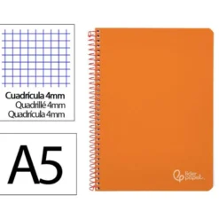 CUADERNO ESPIRAL LIDERPAPEL DIN A5 WITTY TAPA DURA 80H 90GR CUADRO 4MM CON MARGEN COLOR NARANJA