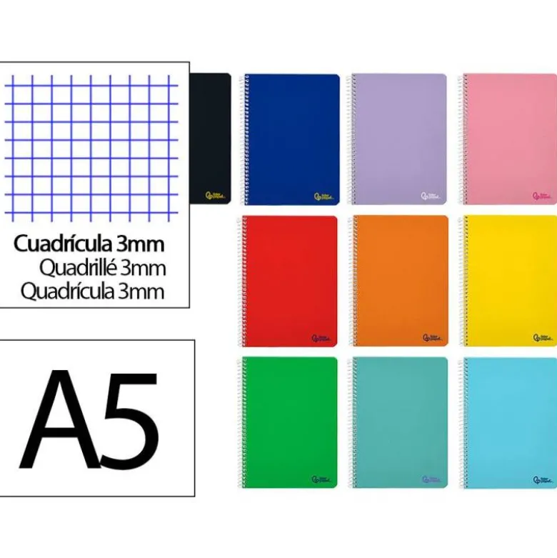 CUADERNO ESPIRAL LIDERPAPEL DIN A5 SMART TAPA BLANDA 80H 75GR CUADRO 3MM CON MARGEN COLORES SURTIDOS