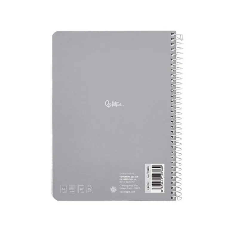 CUADERNO ESPIRAL LIDERPAPEL DIN A5 SMART TAPA BLANDA 80H 75GR CUADRO 3MM CON MARGEN COLORES SURTIDOS