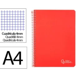 CUADERNO ESPIRAL LIDERPAPEL DIN A4 WITTY TAPA DURA 80H 90GR CUADRO 4MM CON MARGEN COLOR ROJO