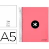 CUADERNO ESPIRAL LIDERPAPEL A5 MICRO ANTARTIK TAPA FORRADA120H 100 GR LISO 5 BANDAS 6 TALADROS COLOR CORAL