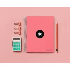 CUADERNO ESPIRAL LIDERPAPEL A5 MICRO ANTARTIK TAPA FORRADA120H 100 GR LISO 5 BANDAS 6 TALADROS COLOR CORAL