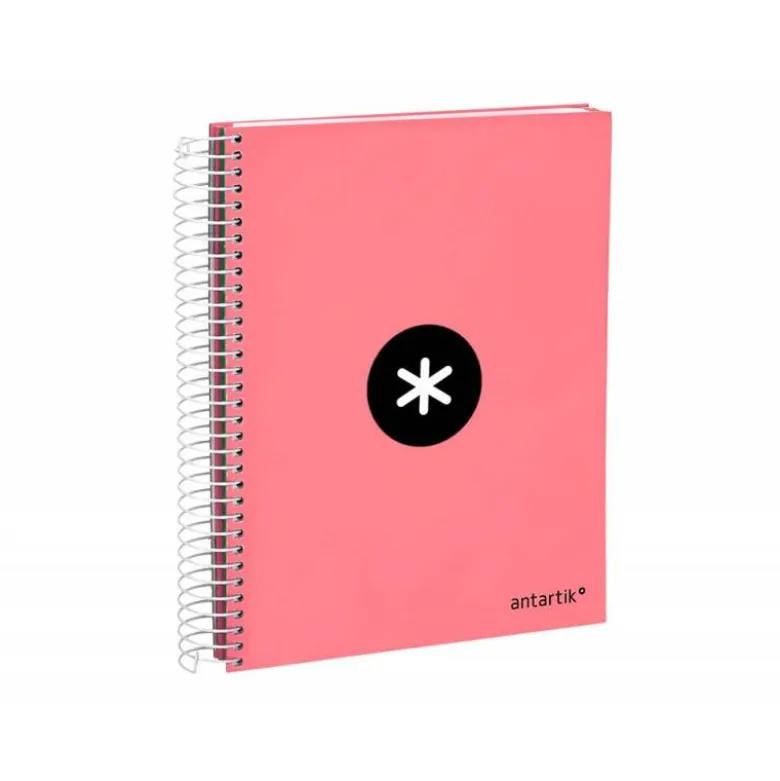 CUADERNO ESPIRAL LIDERPAPEL A5 MICRO ANTARTIK TAPA FORRADA120H 100 GR LISO 5 BANDAS 6 TALADROS COLOR CORAL