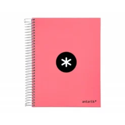 CUADERNO ESPIRAL LIDERPAPEL A5 MICRO ANTARTIK TAPA FORRADA120H 100 GR LISO 5 BANDAS 6 TALADROS COLOR CORAL