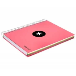 CUADERNO ESPIRAL LIDERPAPEL A5 MICRO ANTARTIK TAPA FORRADA120H 100 GR LISO 5 BANDAS 6 TALADROS COLOR CORAL
