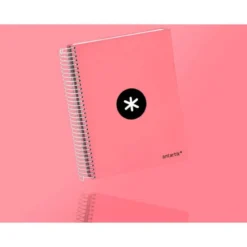 CUADERNO ESPIRAL LIDERPAPEL A5 MICRO ANTARTIK TAPA FORRADA120H 100 GR LISO 5 BANDAS 6 TALADROS COLOR CORAL