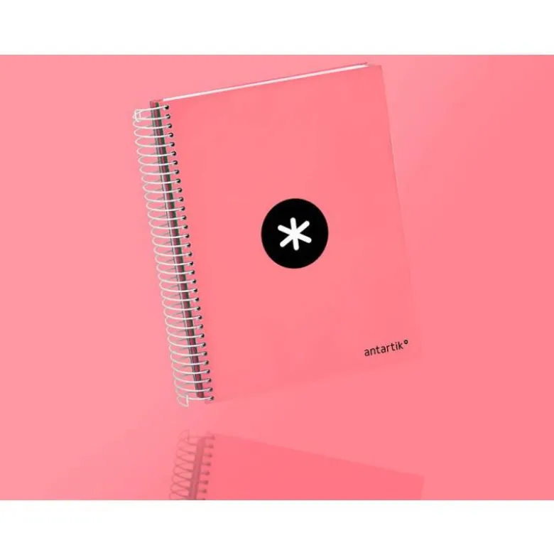 CUADERNO ESPIRAL LIDERPAPEL A5 MICRO ANTARTIK TAPA FORRADA120H 100 GR LISO 5 BANDAS 6 TALADROS COLOR CORAL