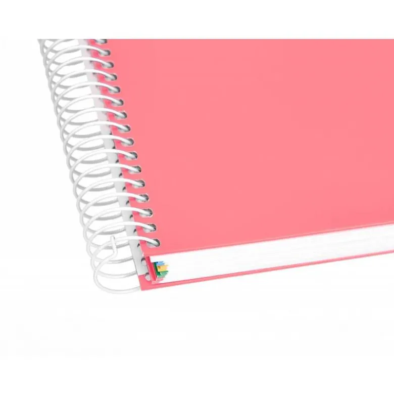 CUADERNO ESPIRAL LIDERPAPEL A5 MICRO ANTARTIK TAPA FORRADA120H 100 GR LISO 5 BANDAS 6 TALADROS COLOR CORAL