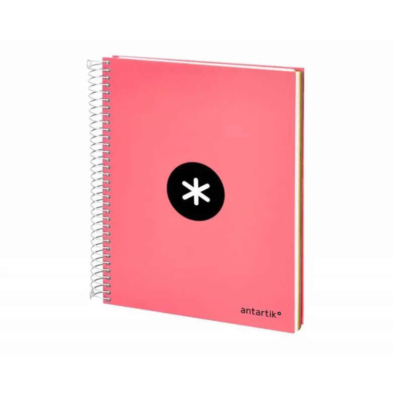 CUADERNO ESPIRAL LIDERPAPEL A5 MICRO ANTARTIK TAPA FORRADA120H 100 GR LISO 5 BANDAS 6 TALADROS COLOR CORAL