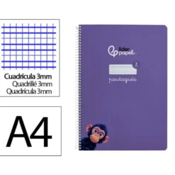 CUADERNO ESPIRAL LIDERPAPEL DI N A4 PAUTAGUIA TAPA DURA 80H 90 GR CUADRO PAUTADO 3MM COLOR LILA