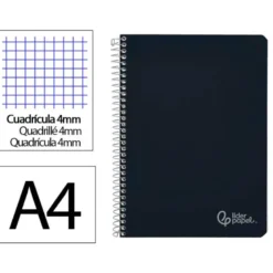 CUADERNO ESPIRAL LIDERPAPEL DIN A4 WITTY TAPA DURA 80H 90GR CUADRO 4MM CON MARGEN COLOR NEGRO