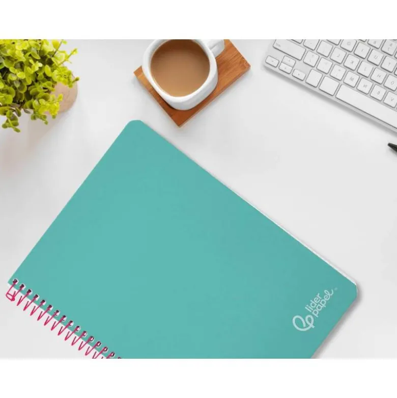 CUADERNO ESPIRAL LIDERPAPEL DIN A4 WITTY TAPA DURA 80H 90GR CUADRO 4MM CON MARGEN COLOR TURQUESA