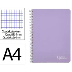 CUADERNO ESPIRAL LIDERPAPEL DIN A4 WITTY TAPA DURA 80H 90GR CUADRO 4MM CON MARGEN COLOR VIOLETA