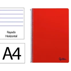 CUADERNO ESPIRAL LIDERPAPEL DIN A4 SMART TAPA BLANDA 80H 75GR RAYADO HORIZONTAL CON MARGEN COLOR ROJO