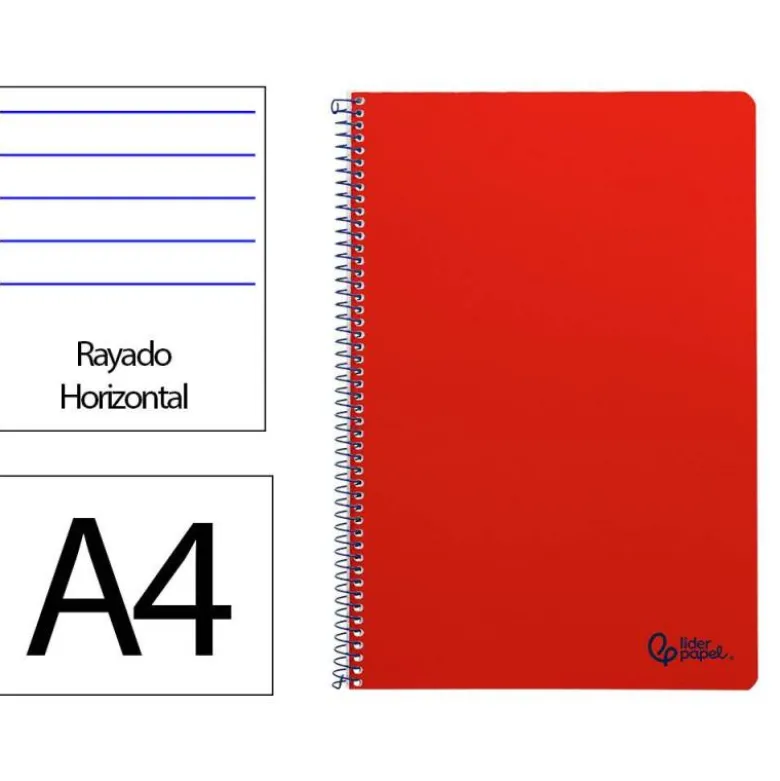 CUADERNO ESPIRAL LIDERPAPEL DIN A4 SMART TAPA BLANDA 80H 75GR RAYADO HORIZONTAL CON MARGEN COLOR ROJO