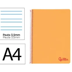 CUADERNO ESPIRAL LIDERPAPEL A4 WONDER TAPA PLASTICO 80H 90GR PAUTA ANCHA 3,5MM CON MARGEN COLOR NARANJA