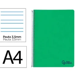 CUADERNO ESPIRAL LIDERPAPEL A4 WONDER TAPA PLASTICO 80H 90GR PAUTA ANCHA 3,5MM CON MARGEN COLOR VERDE OSCURO