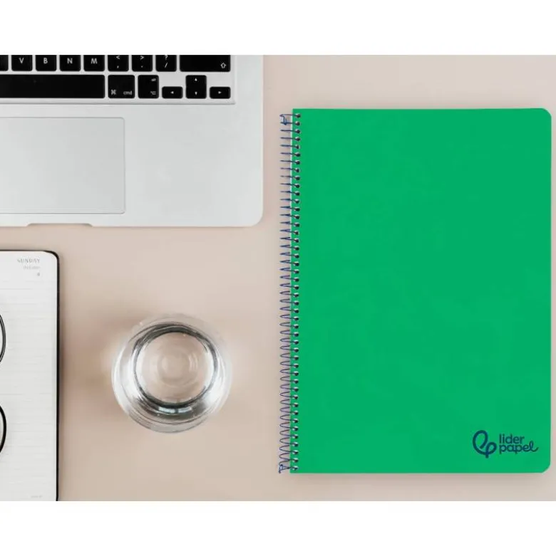 CUADERNO ESPIRAL LIDERPAPEL A4 WONDER TAPA PLASTICO 80H 90GR PAUTA ANCHA 3,5MM CON MARGEN COLOR VERDE OSCURO