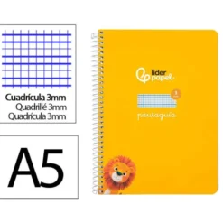 CUADERNO ESPIRAL LIDERPAPEL DI N A5 PAUTAGUIA TAPA DURA 80H 90 GR CUADRO PAUTADO 3MM COLOR AMARILLO