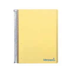 CUADERNO ESPIRAL LIDERPAPEL A5 MICRO WONDER TAPA PLASTICO 120H 90G CUADRO 5MM 5 BANDAS 6 TALADROS COLOR AMARILLO