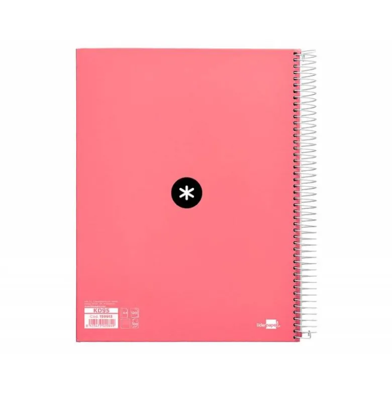 CUADERNO ESPIRAL LIDERPAPEL DIN A4 MICRO ANTARTIK RAYADO HORIZONTAL 120 H 5 BANDA 4 TALADROS COLOR CORAL