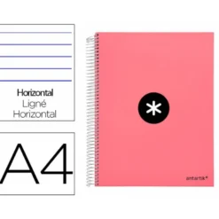 CUADERNO ESPIRAL LIDERPAPEL DIN A4 MICRO ANTARTIK RAYADO HORIZONTAL 120 H 5 BANDA 4 TALADROS COLOR CORAL