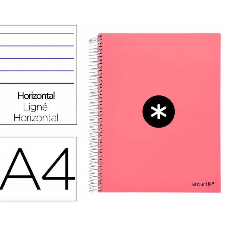 CUADERNO ESPIRAL LIDERPAPEL DIN A4 MICRO ANTARTIK RAYADO HORIZONTAL 120 H 5 BANDA 4 TALADROS COLOR CORAL