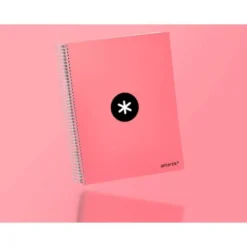 CUADERNO ESPIRAL LIDERPAPEL DIN A4 MICRO ANTARTIK RAYADO HORIZONTAL 120 H 5 BANDA 4 TALADROS COLOR CORAL