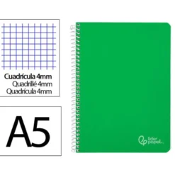 CUADERNO ESPIRAL LIDERPAPEL DIN A5 WITTY TAPA DURA 80H 90GR CUADRO 4MM CON MARGEN COLOR VERDE