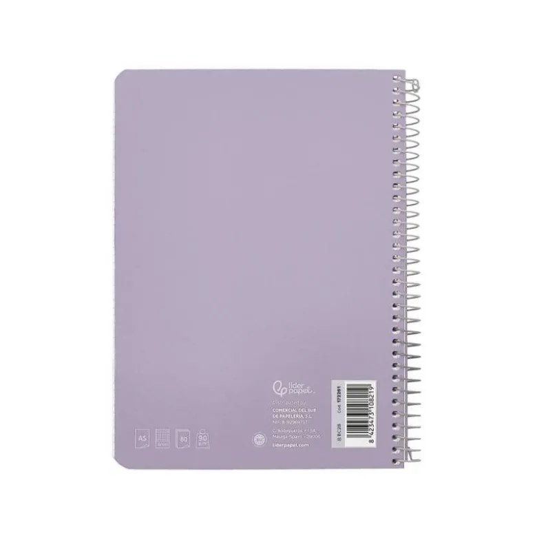 CUADERNO ESPIRAL LIDERPAPEL DIN A5 WITTY TAPA DURA 80H 90GR CUADRO 4MM CON MARGEN COLOR VIOLETA