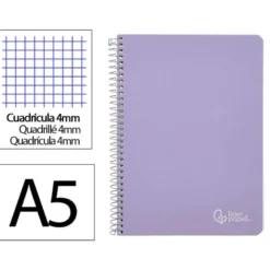 CUADERNO ESPIRAL LIDERPAPEL DIN A5 WITTY TAPA DURA 80H 90GR CUADRO 4MM CON MARGEN COLOR VIOLETA