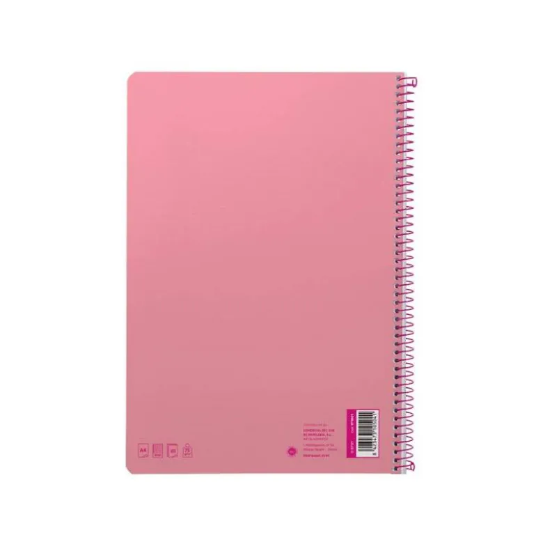 CUADERNO ESPIRAL LIDERPAPEL DIN A4 SMART TAPA BLANDA 80H 75GR CUADRO 4MM CON MARGEN COLOR ROSA