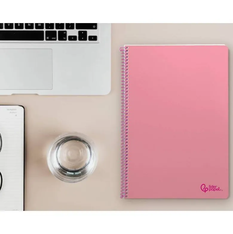 CUADERNO ESPIRAL LIDERPAPEL DIN A4 SMART TAPA BLANDA 80H 75GR CUADRO 4MM CON MARGEN COLOR ROSA