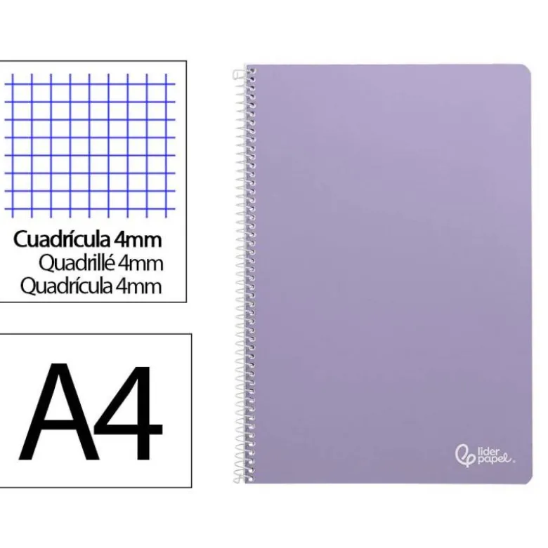 CUADERNO ESPIRAL LIDERPAPEL DIN A4 SMART TAPA BLANDA 80H 75GR CUADRO 4MM CON MARGEN COLOR VIOLETA