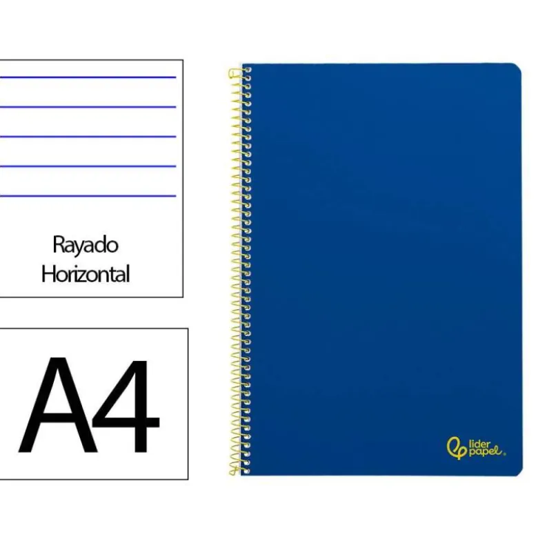 CUADERNO ESPIRAL LIDERPAPEL DIN A4 SMART TAPA BLANDA 80H 75GR RAYADO HORIZONTAL CON MARGEN COLOR AZUL OSCURO