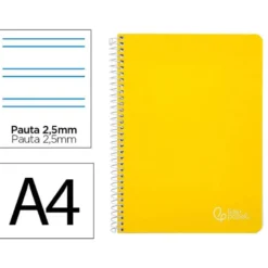 CUADERNO ESPIRAL LIDERPAPEL DIN A4 WITTY TAPA DURA 80H 90GR PAUTA 2,5MM CON MARGEN COLOR AMARILLO