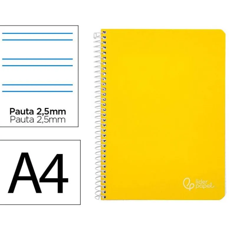 CUADERNO ESPIRAL LIDERPAPEL DIN A4 WITTY TAPA DURA 80H 90GR PAUTA 2,5MM CON MARGEN COLOR AMARILLO