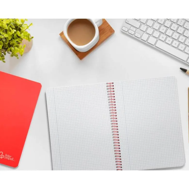 CUADERNO ESPIRAL LIDERPAPEL DIN A5 WITTY TAPA DURA 80H 90GR CUADRO 4MM CON MARGEN COLOR ROJO