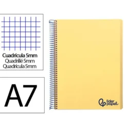 CUADERNO ESPIRAL LIDERPAPEL A7 MICRO WONDER TAPA PLASTICO 100H 90 GR CUADRO 5MM 4 BANDAS COLOR AMARILLO