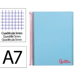 CUADERNO ESPIRAL LIDERPAPEL A7 MICRO WONDER TAPA PLASTICO 100H 90 GR CUADRO 5MM 4 BANDAS COLOR CELESTE